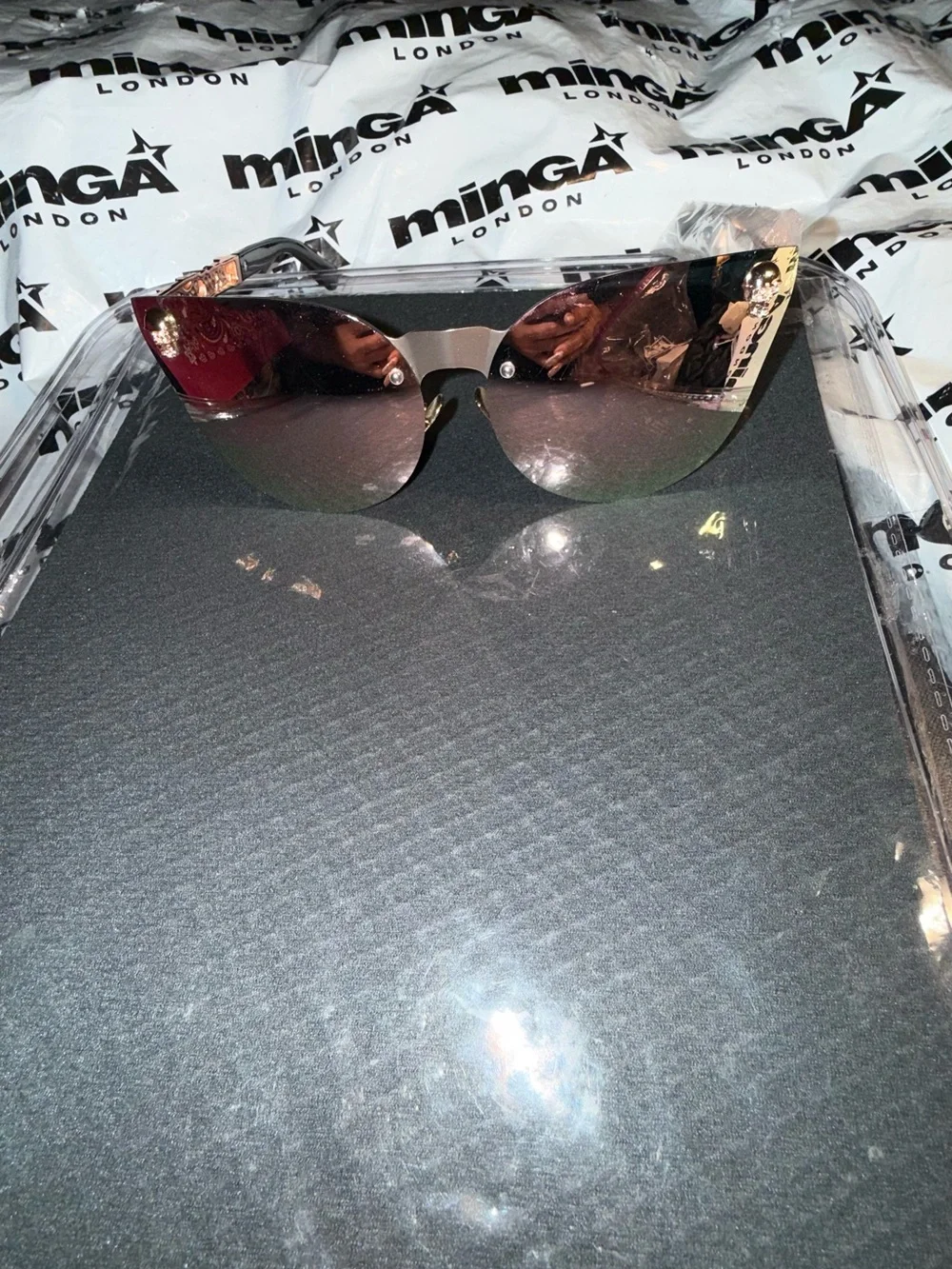 New Embellished Black Sunglasses with Mirror Rose Gold Lens with Gold designs